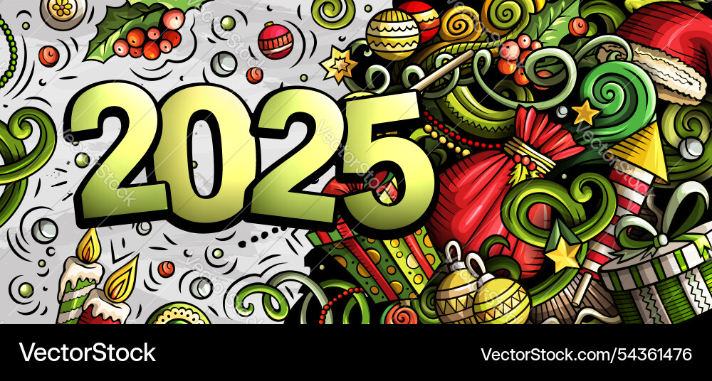 2025 doodles horizontal new year objects and Vector Image