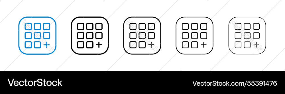 Apps icons in five different stroke sizes Vector Image