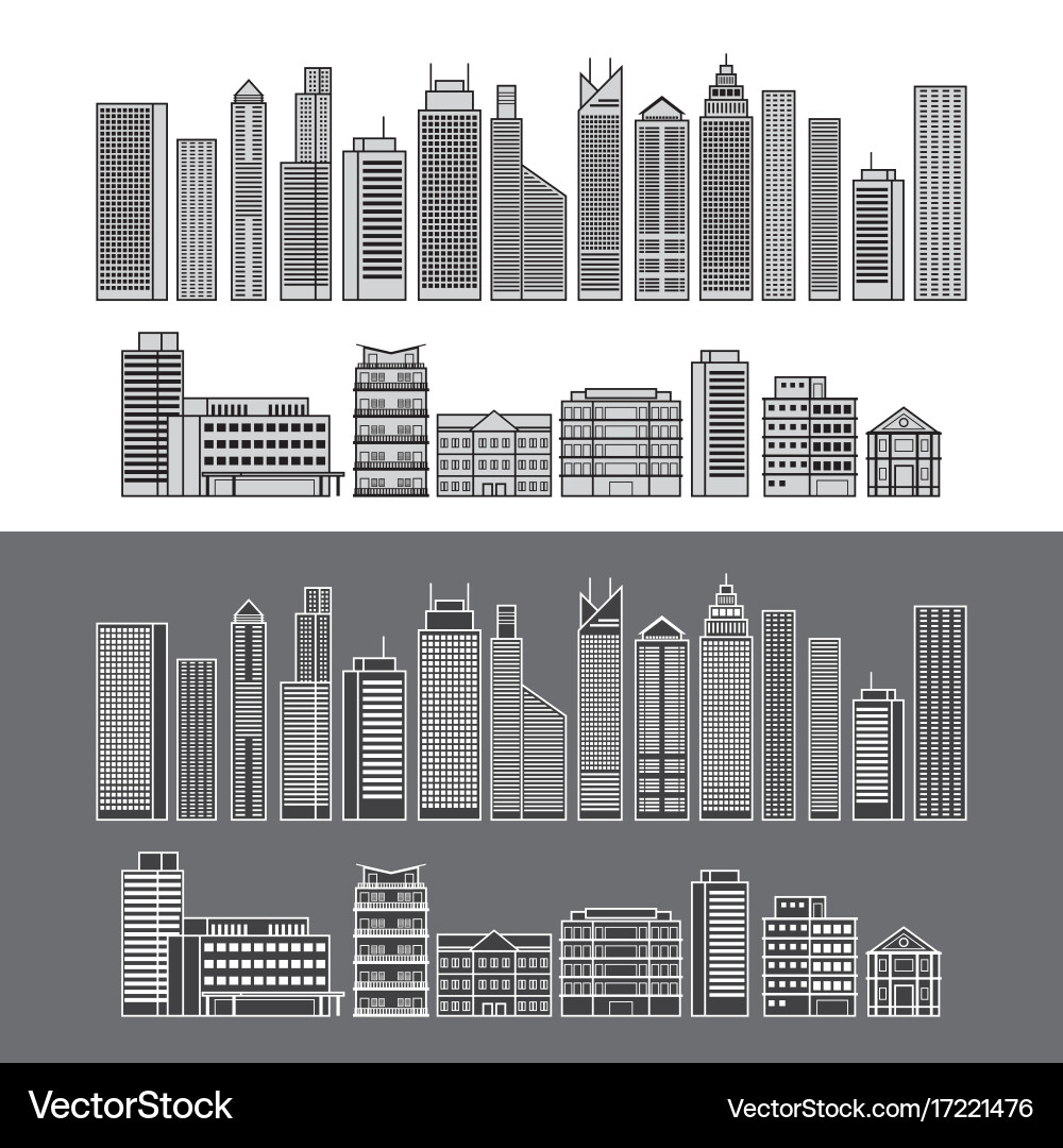 Buildings and skyscrapers object line set Vector Image