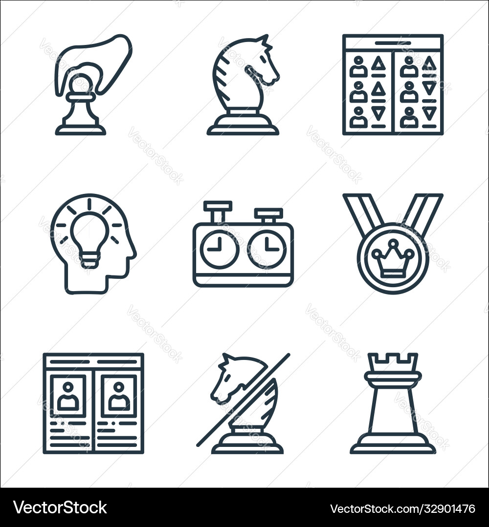 Chess game line icons linear set quality Chess game line icons linear set quality vector image