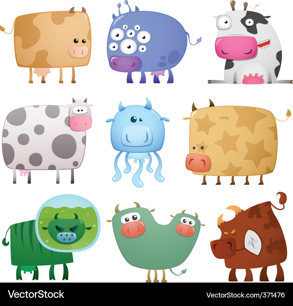 Colorful Cartoon Cows Vector Image