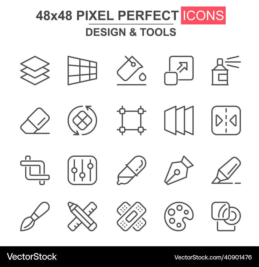 Design and tools thin line icon set pen crop Design and tools thin line icon set pen crop vector image