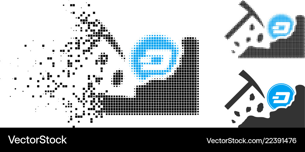 Disintegrating pixelated halftone dash mining Disintegrating pixelated halftone dash mining vector image