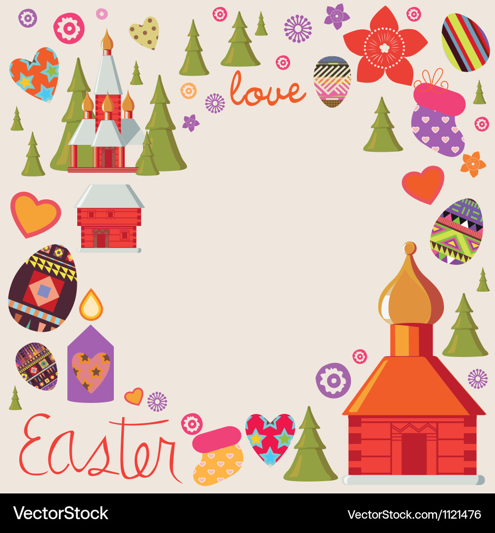 Easter card with a set of art elements Vector Image