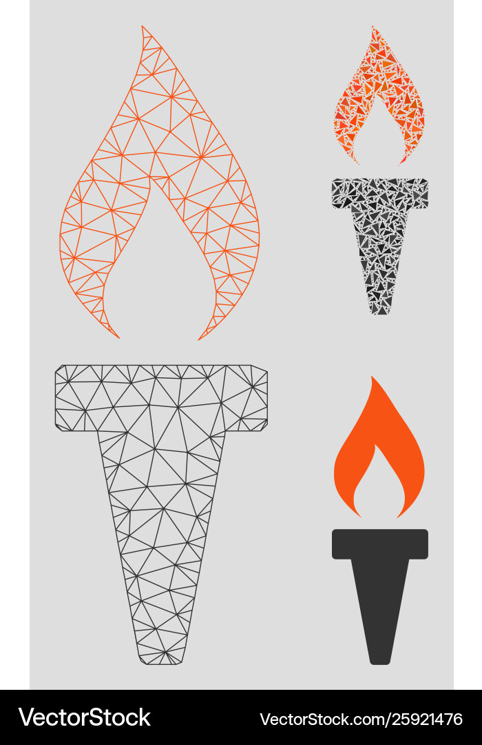 Fire torch mesh 2d model and triangle Fire torch mesh 2d model and triangle vector image