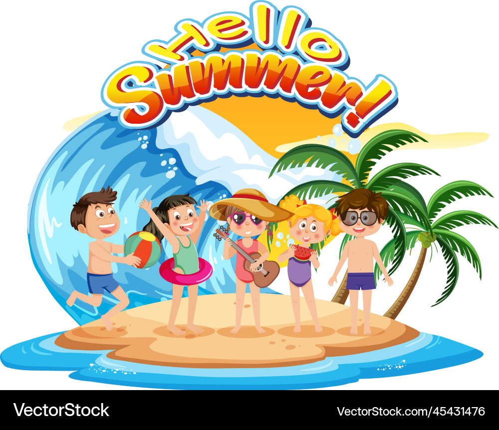 Kinder genießen Sommerurlaub auf der Insel Kinder genießen Sommerurlaub auf der Insel vektorbild