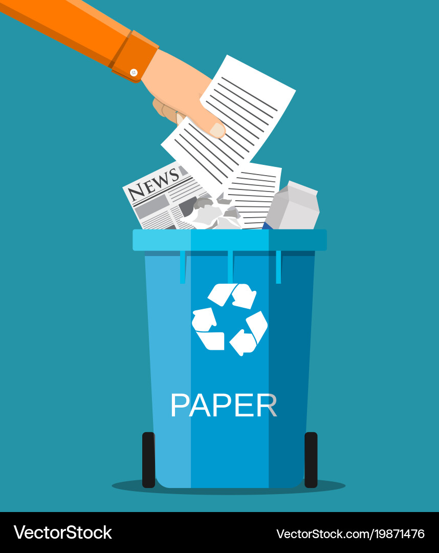 Man hand throws garbage into a paper container vector image