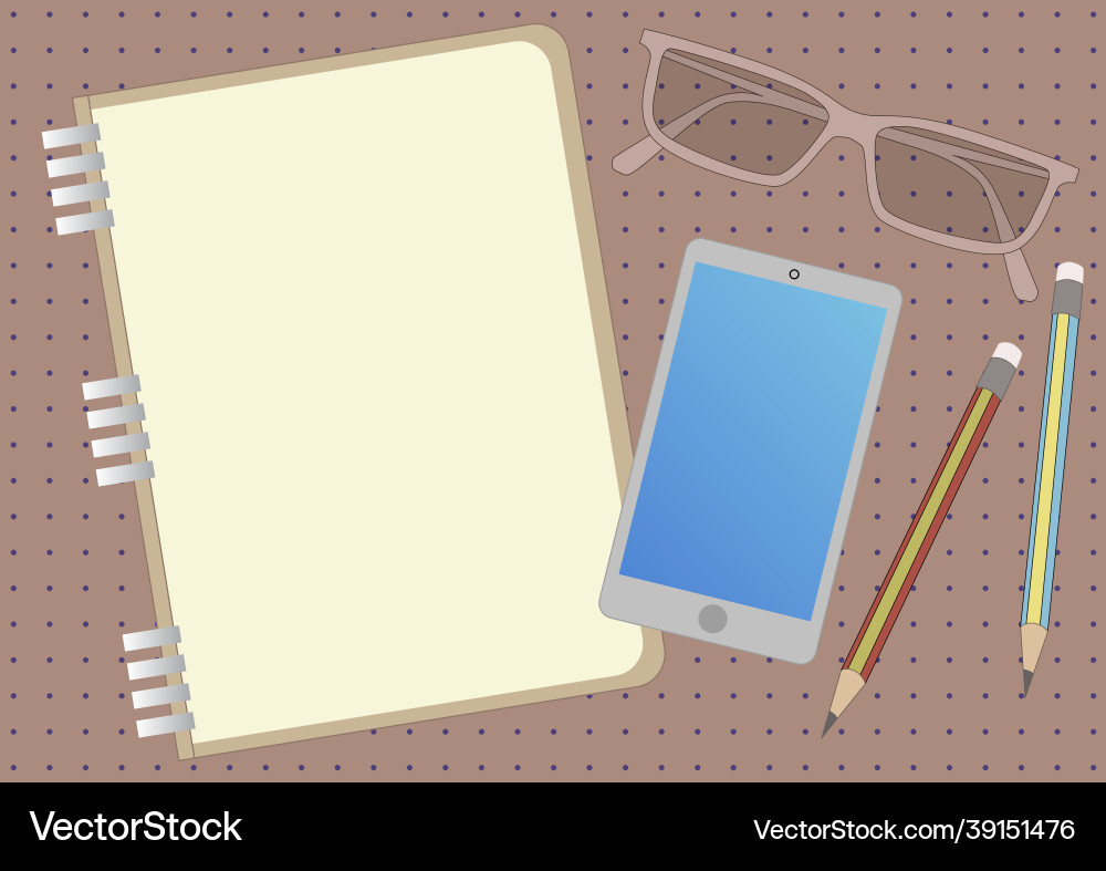 Notebook drawing with mobile device eyeglasses Notebook drawing with mobile device eyeglasses vector image