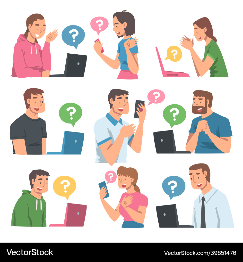 People character asking question using internet People character asking question using internet vector image