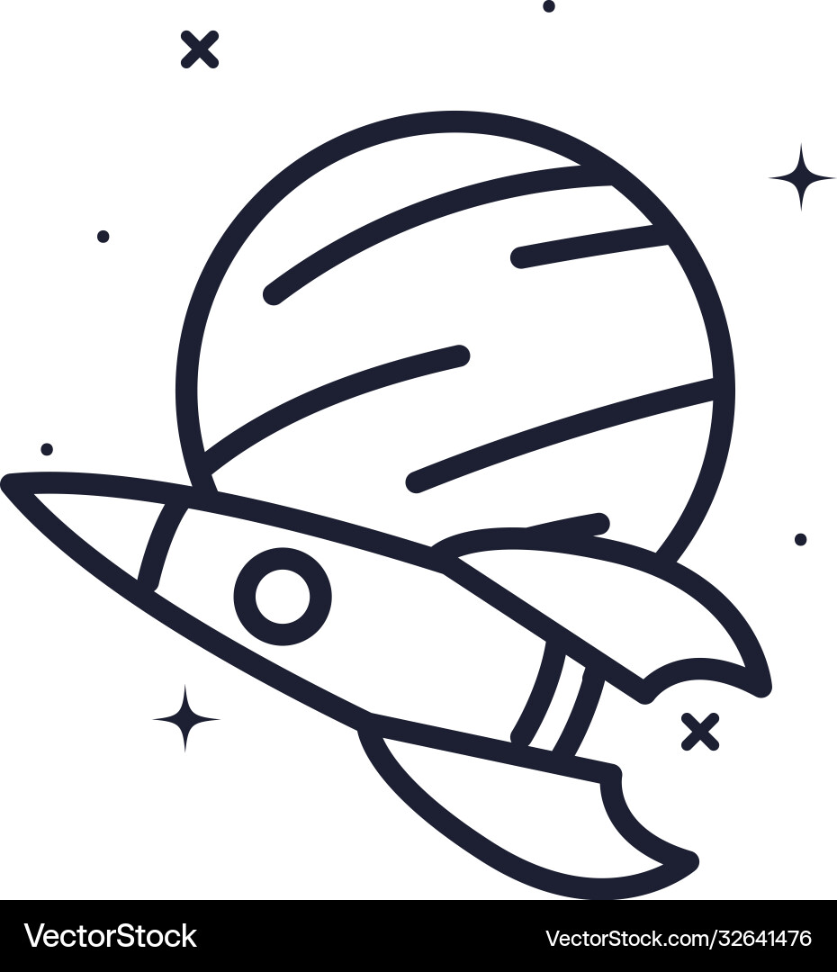 Rocket and planet line style icon design Vector Image