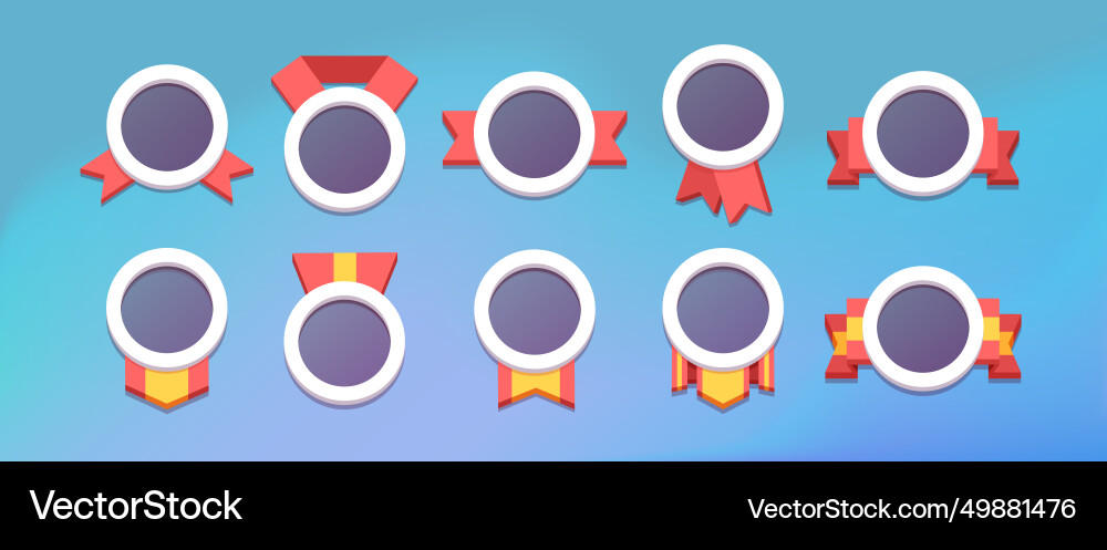 Rounded borders with red ribbon icons for game ui Rounded borders with red ribbon icons for game ui vector image