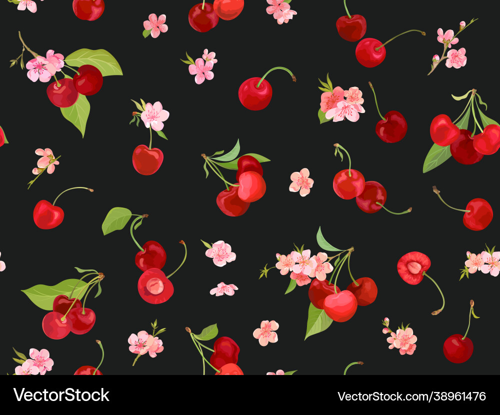 Seamless cherry pattern with summer berries Seamless cherry pattern with summer berries vector image