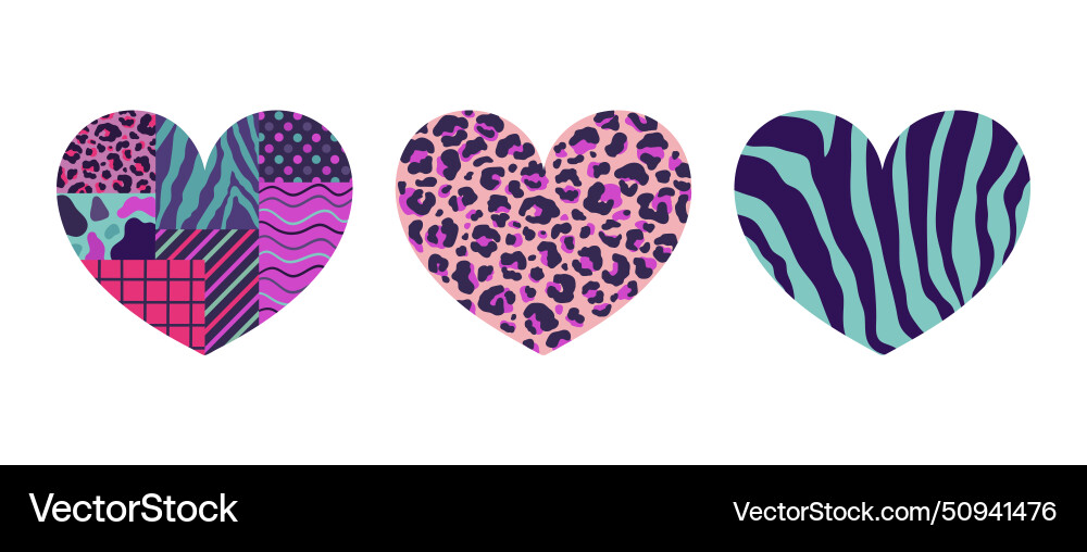 Set of heart icons with different patterns Set of heart icons with different patterns Vector Image