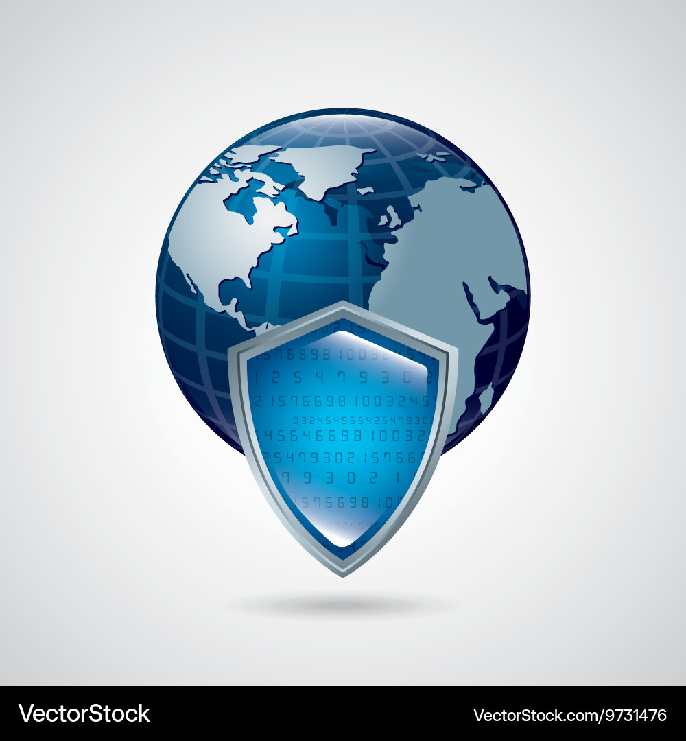 Shield and planet icon security system design Vector Image