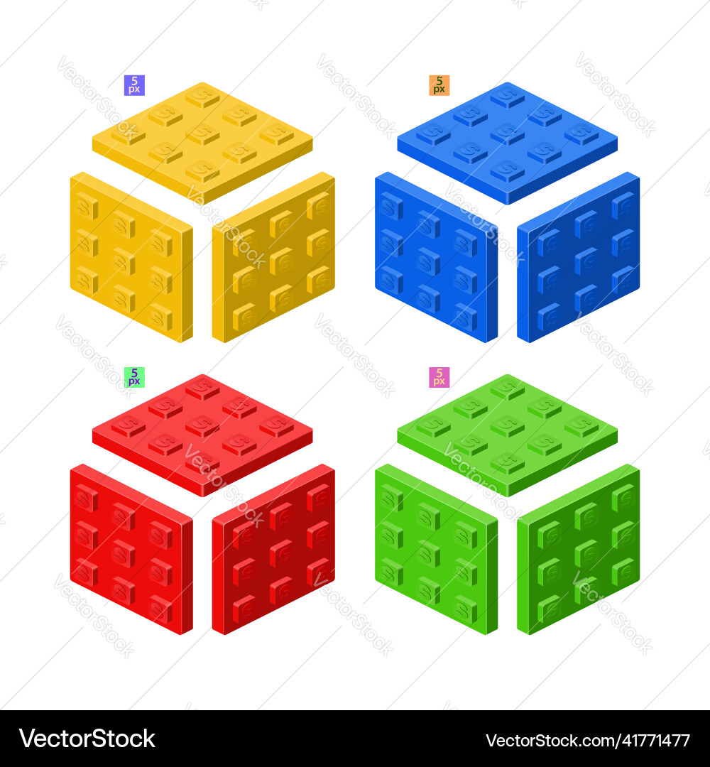 3d set of colored constructor kit in isometry 3d set of colored constructor kit in isometry vector image