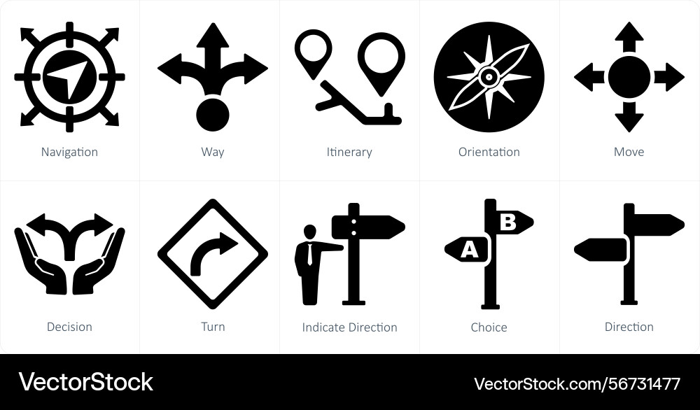 A set of 10 direction icons as navigation way Vector Image