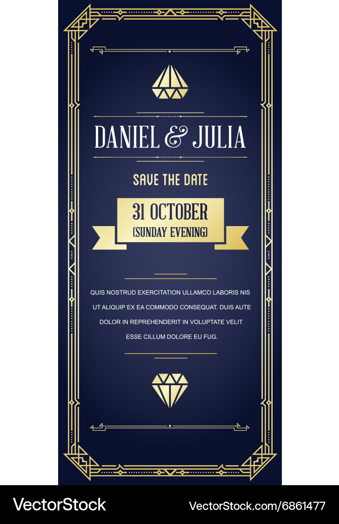 Art Deco Style Save the Date Invitation Vector Image