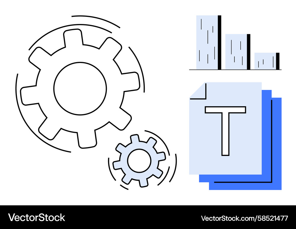 Gears and documents with bar chart for workflow Gears and documents with bar chart for workflow Vector Image