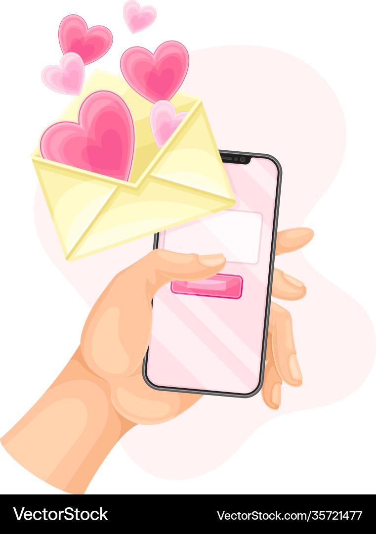 Hand with smartphone pressing button for sending Hand with smartphone pressing button for sending vector image