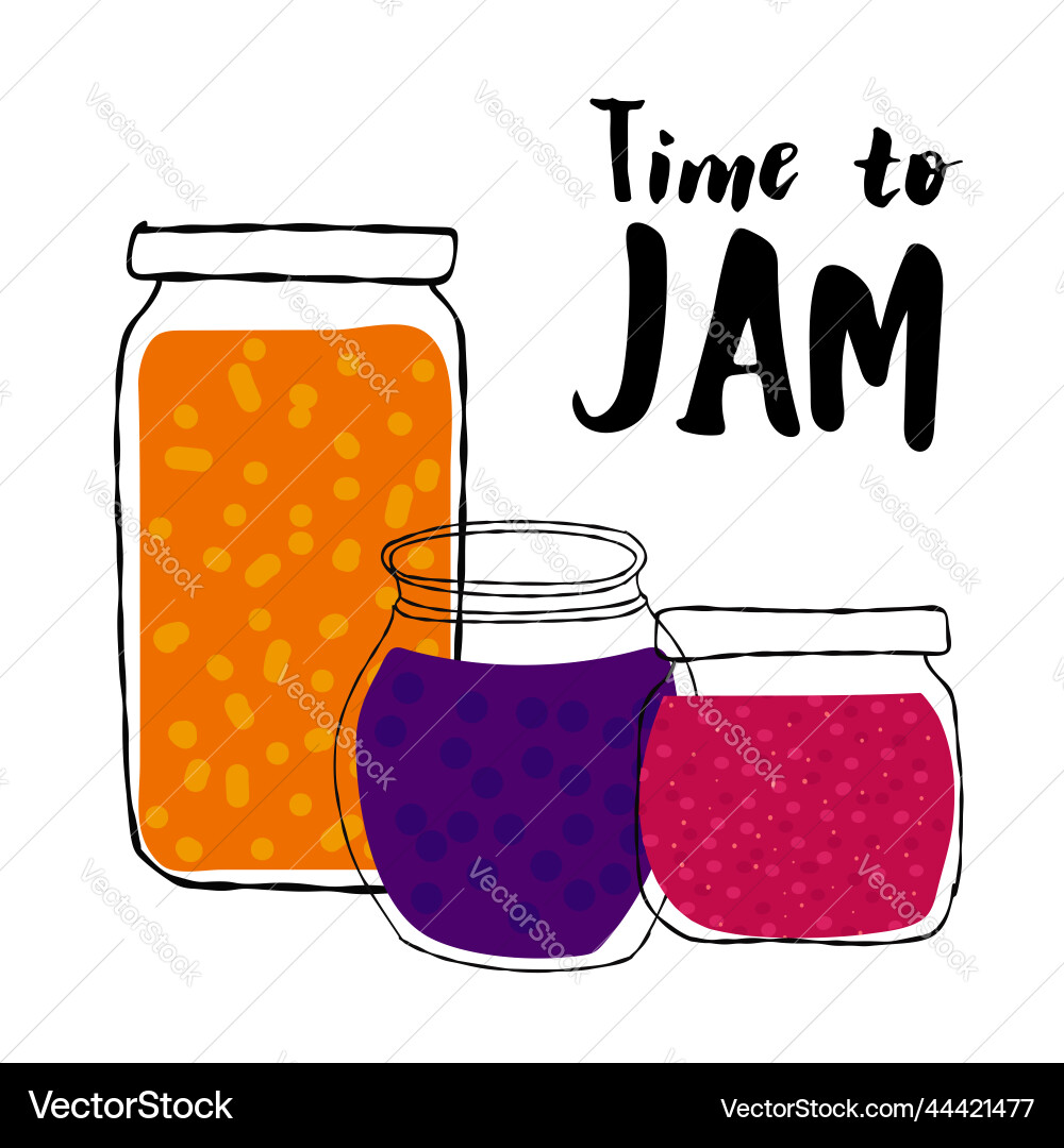 Homemade jars of jam with text time Homemade jars of jam with text time vector image