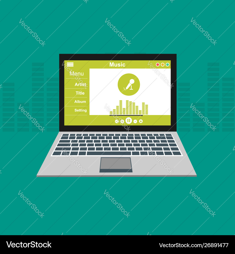 Media player application app template with flat Media player application app template with flat vector image