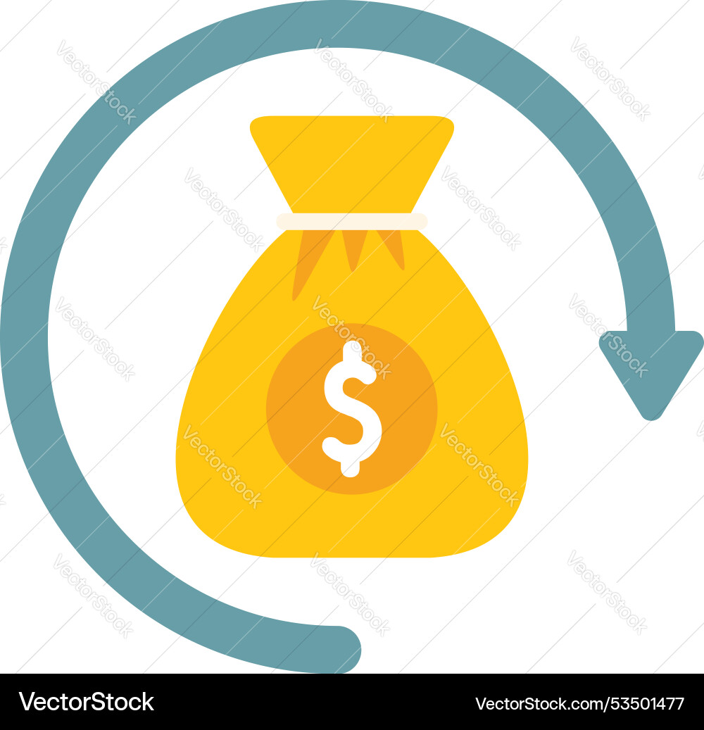 Money bag rotating inside circular arrow showing Vector Image