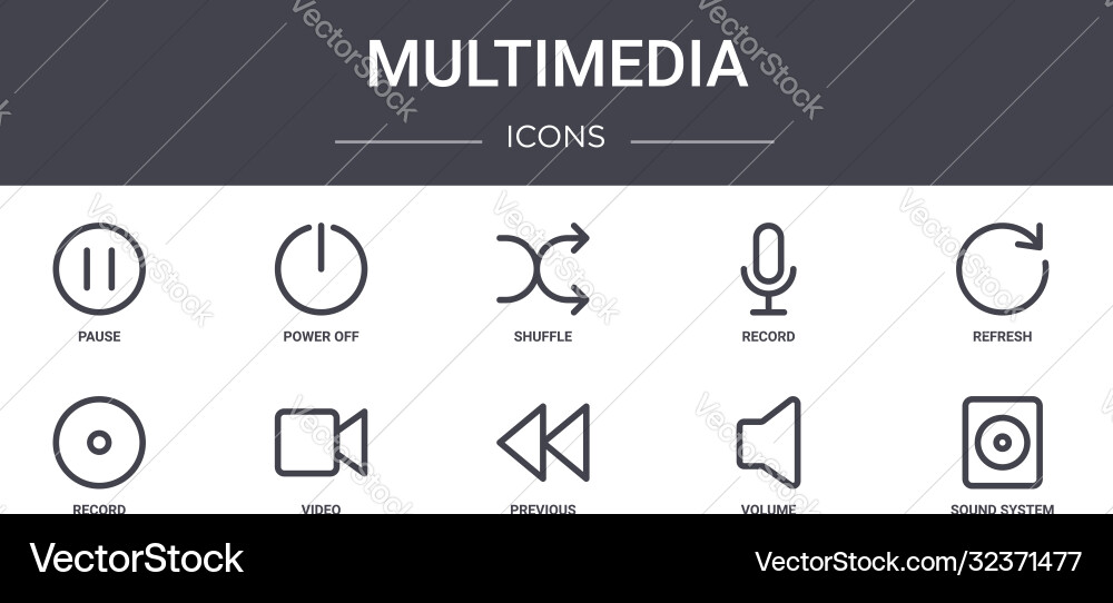Multimedia concept line icons set contains Multimedia concept line icons set contains vector image