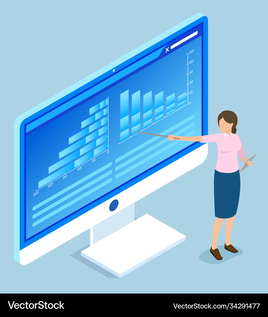 Presenter pointing on project data results Presenter pointing on project data results Vector Image