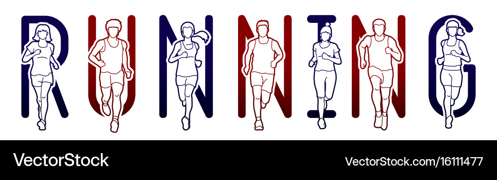 Running text font design marathon runners Vector Image