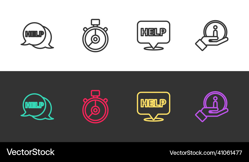 Set line speech bubble with text help stopwatch Set line speech bubble with text help stopwatch vector image