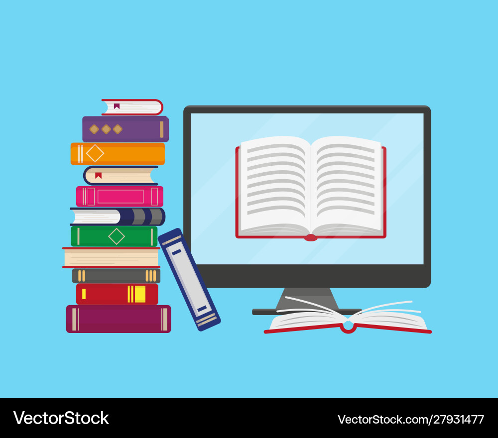 Stack books and computer screen Stack books and computer screen vector image