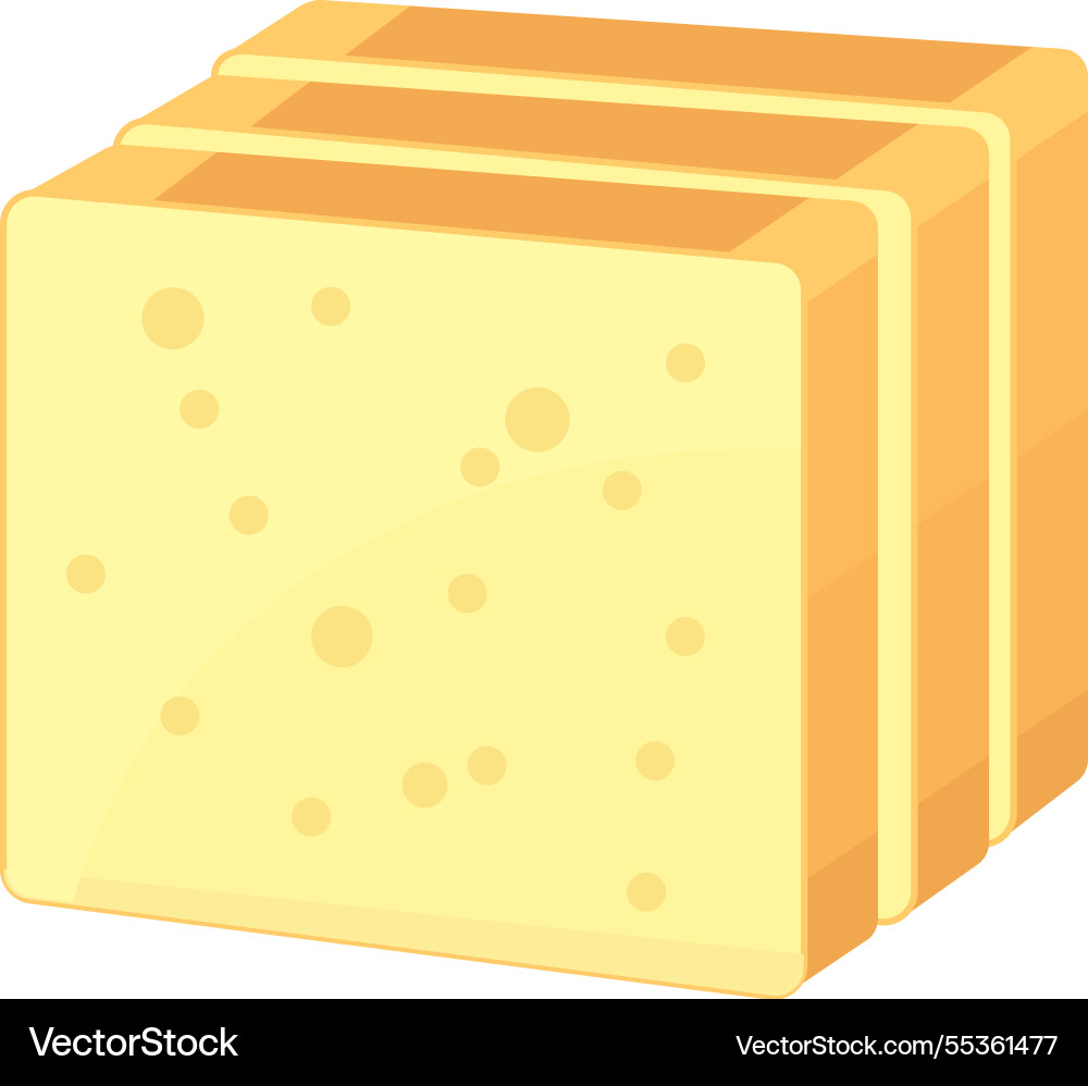 Three slices of soft fluffy white bread stacked Vector Image