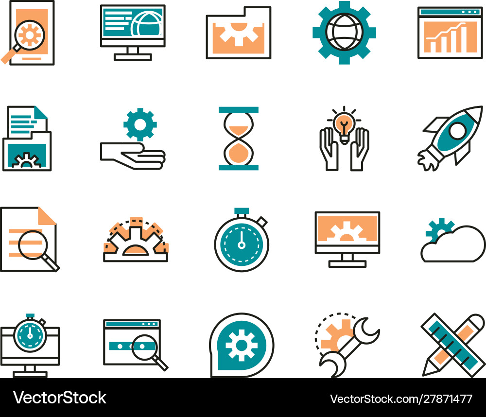 Web development icons collection line and fill Vector Image