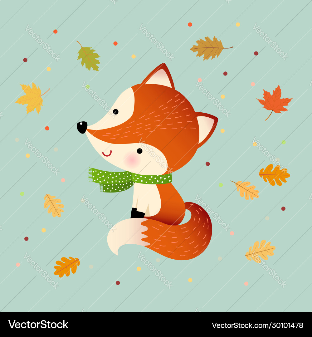 Cartoon red fox with autumn leaves Cartoon red fox with autumn leaves vector image