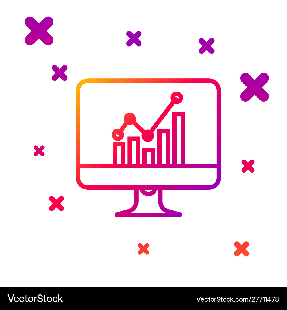 Color line computer monitor with graph chart icon Color line computer monitor with graph chart icon vector image