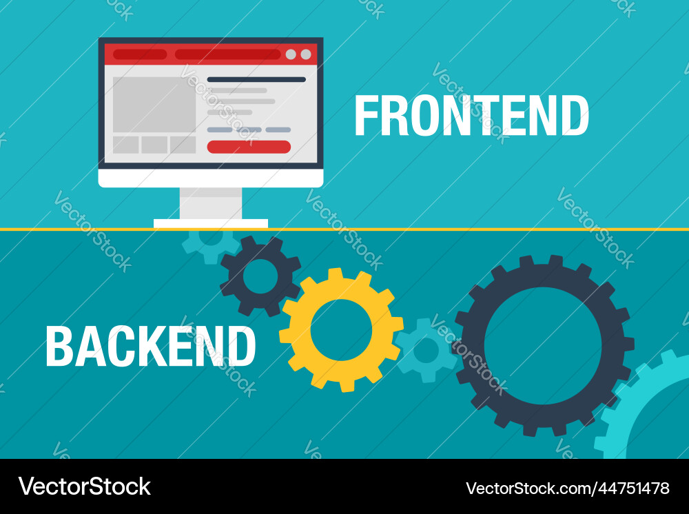 Frontend and backend - user interface with gears Frontend and backend - user interface with gears vector image