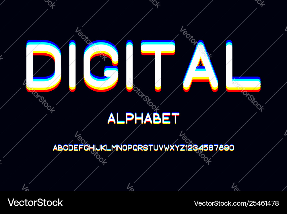 Glitch Alphabet - Rounded & Colorful vector image