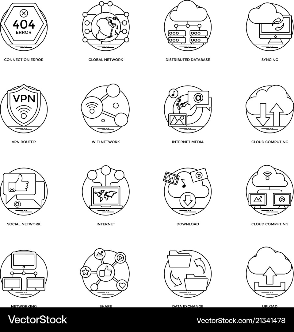 Internet and networking icons pack vector image