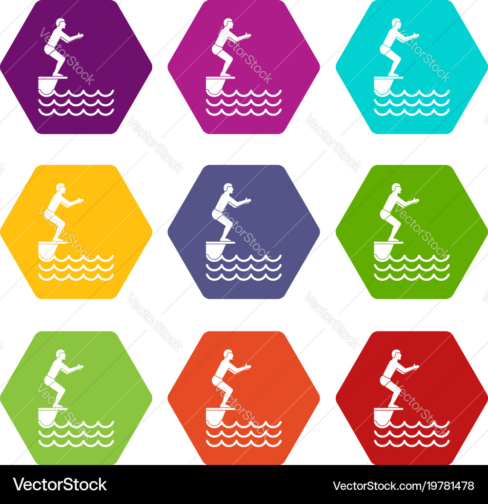 Man standing on springboard icon set color vector image