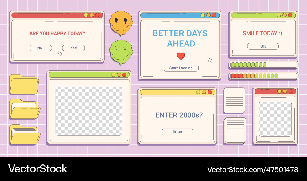 Trendy y2k set with retro computer windows Trendy y2k set with retro computer windows vector image