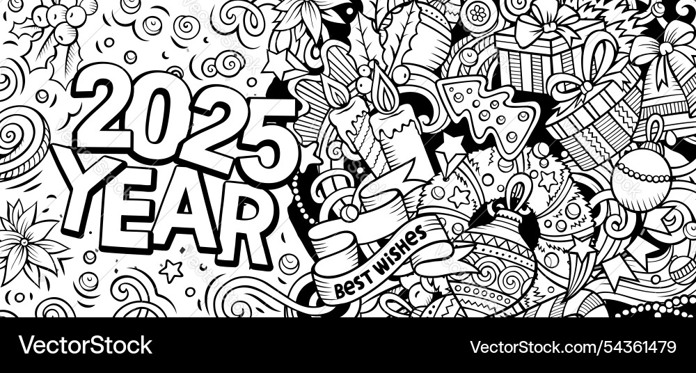 2025 doodles horizontal new year objects 2025 doodles horizontal new year objects vector image
