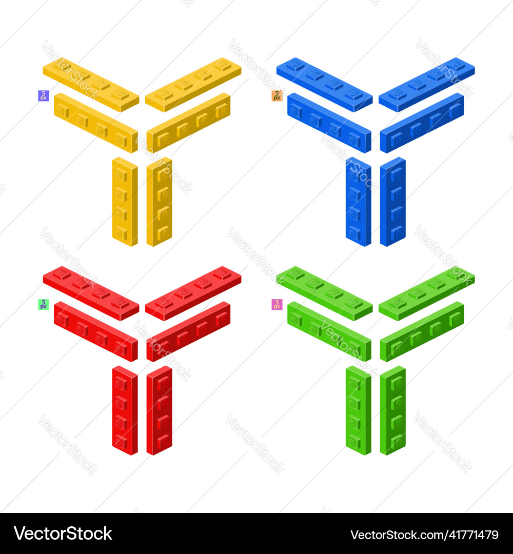 3d set of colored constructor kit in isometry vector image
