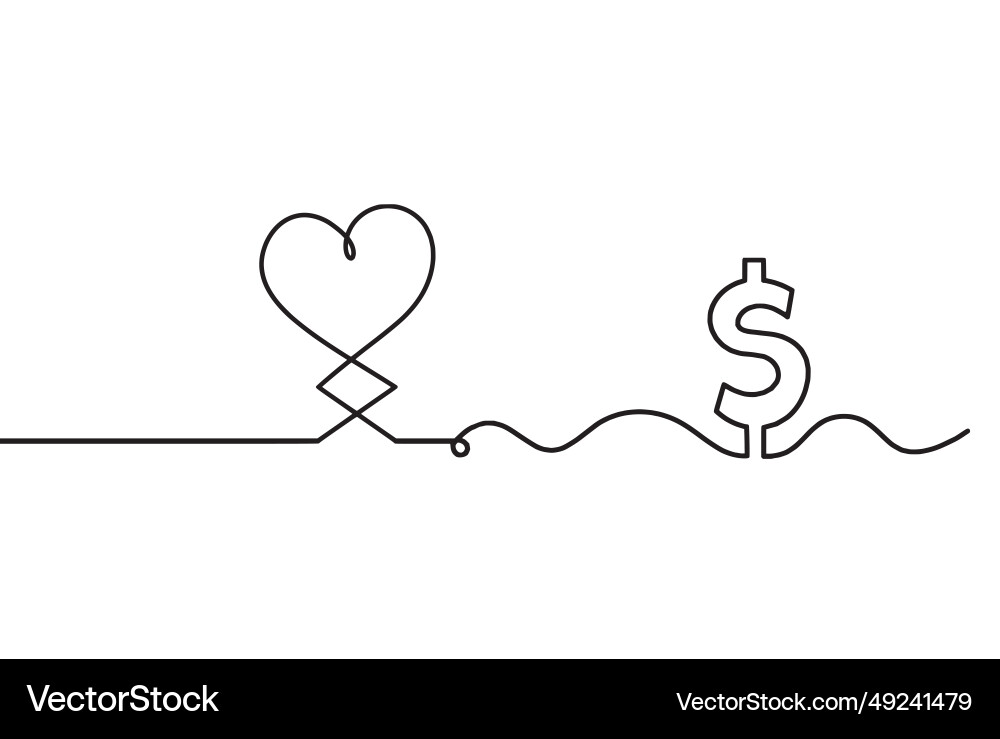 Abstract hearts with dollar as continuous line Vector Image