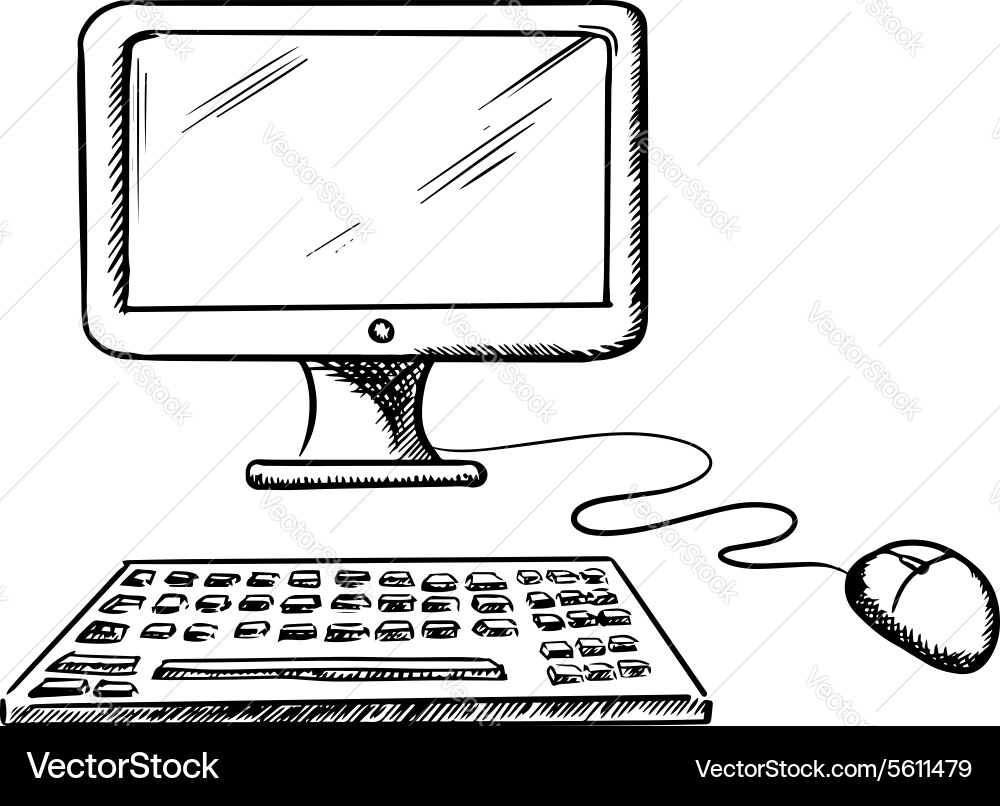 Computer with Keyboard and Mouse vector image
