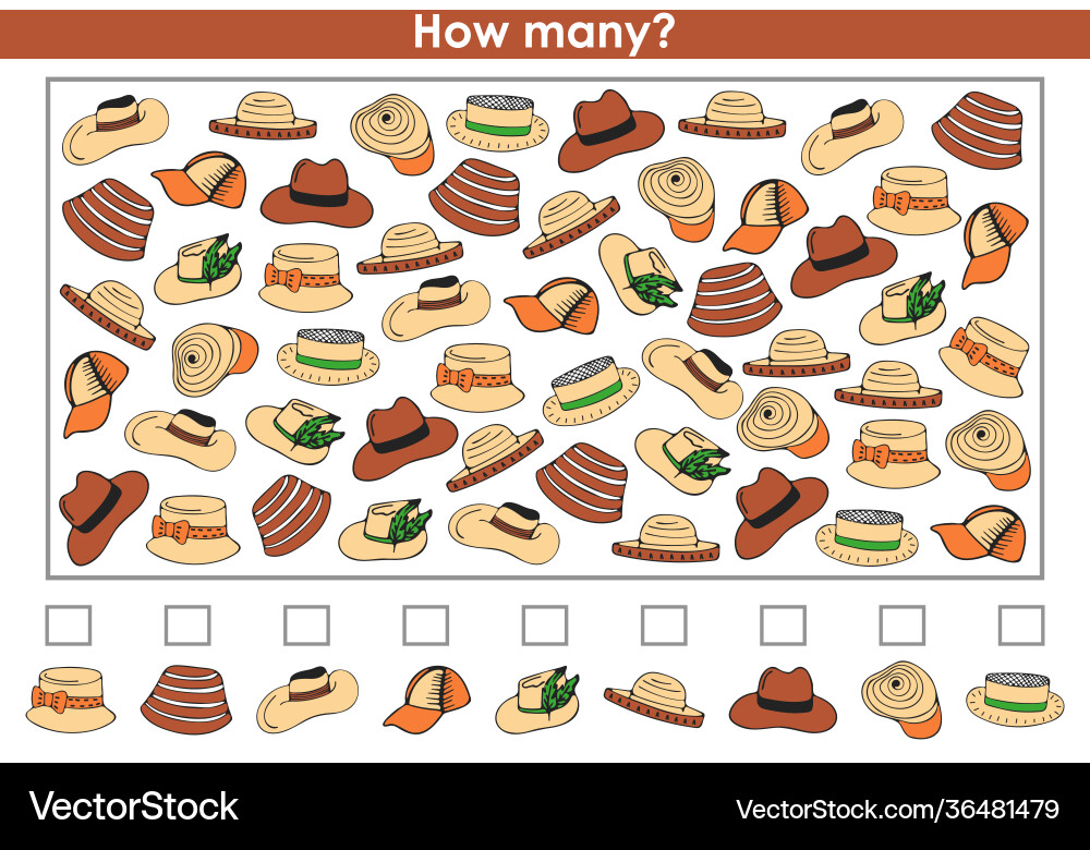 Count how many summer hats counting game Count how many summer hats counting game vector image