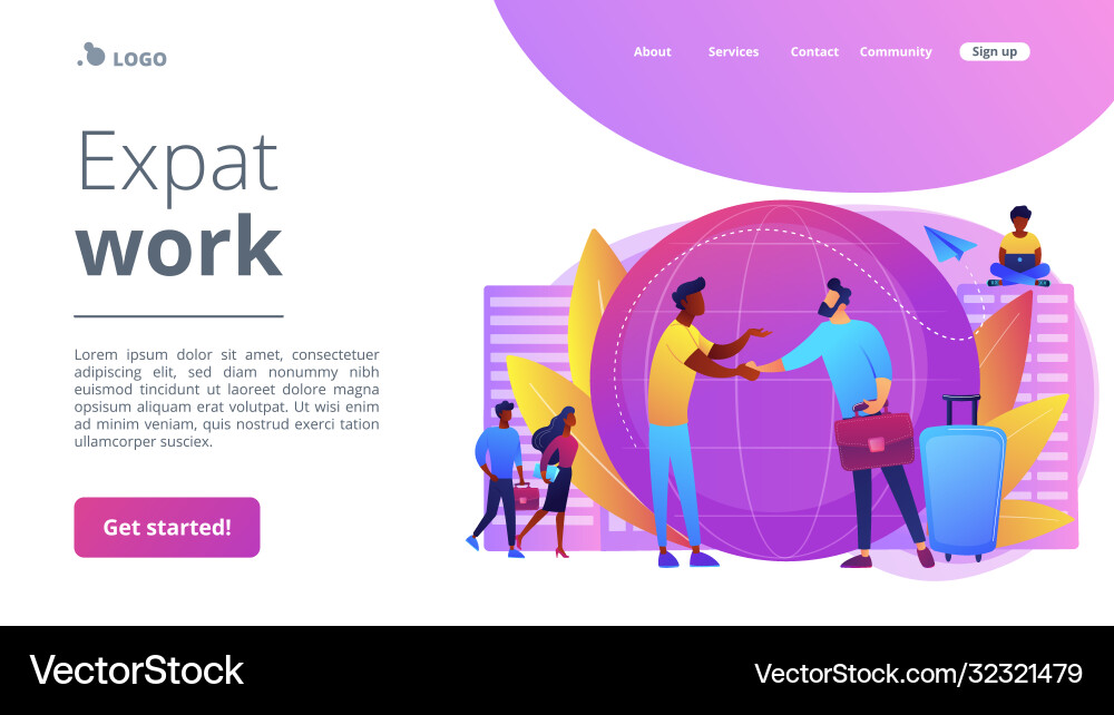 Expat work concept landing page Royalty Free Vector Image