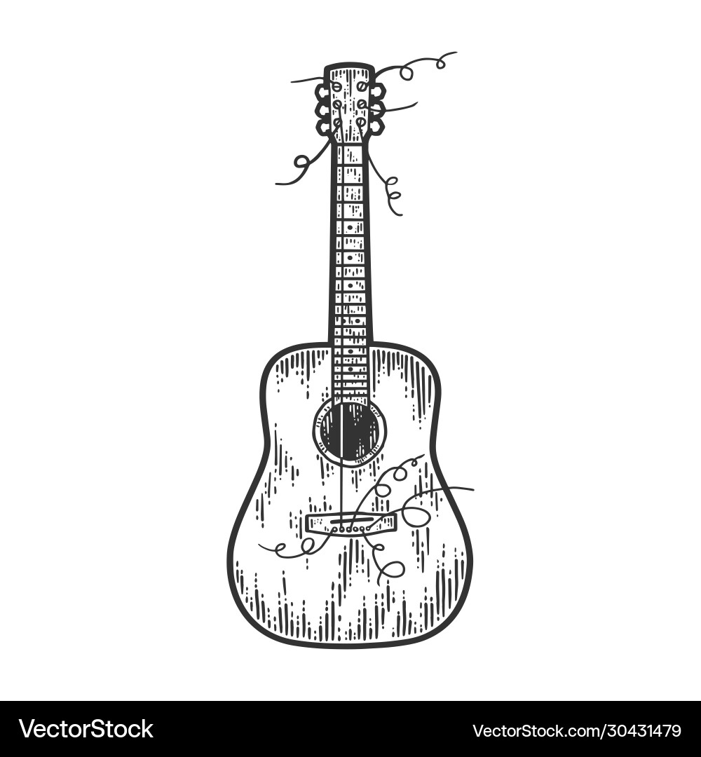 Guitar with torn strings sketch scratch board Guitar with torn strings sketch scratch board vector image