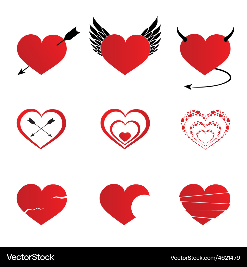 Hearts icons set Vector Image