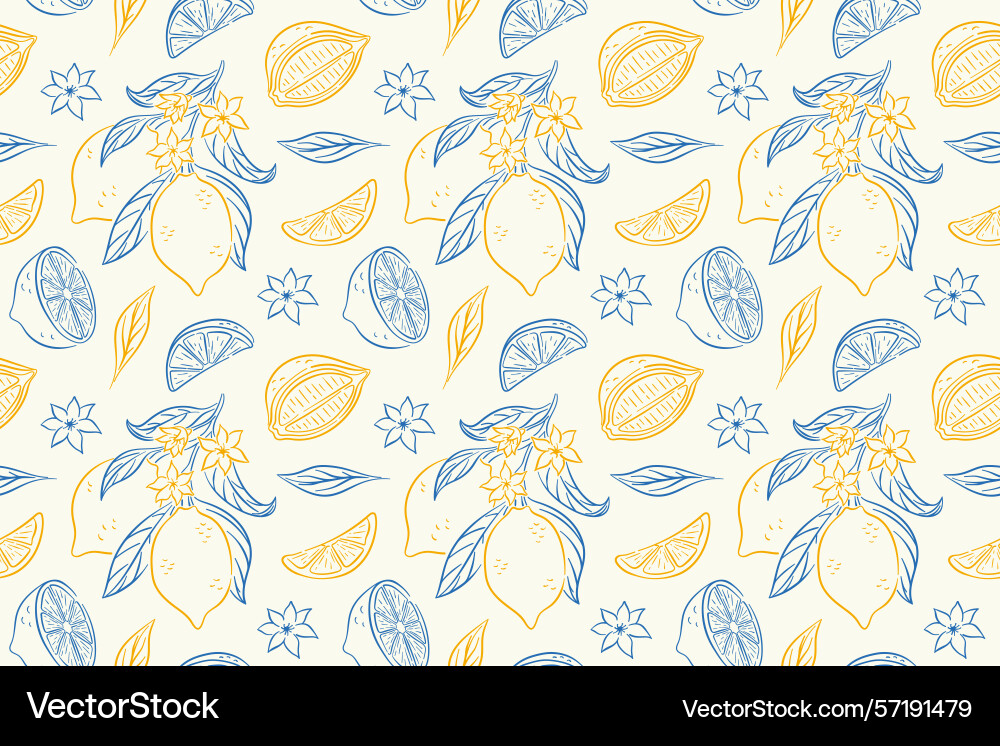 Seamless pattern with line art style lemon leaf Seamless pattern with line art style lemon leaf vector image