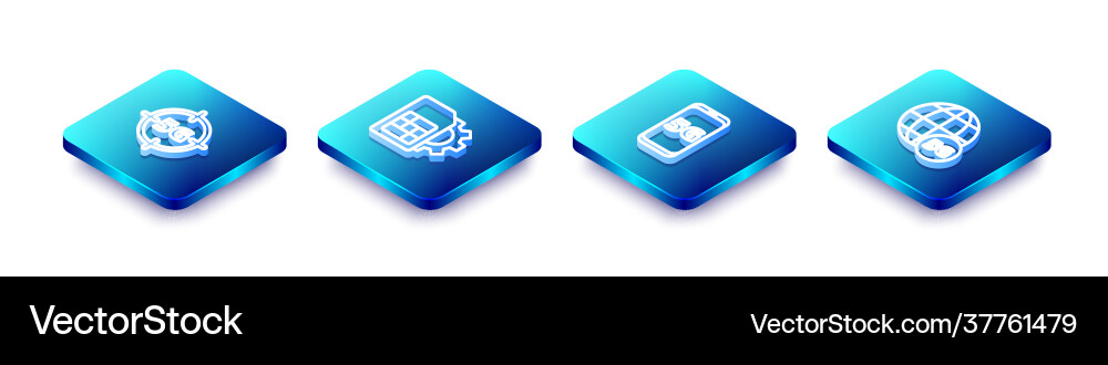 Set isometric line 5g network sim card setting Set isometric line 5g network sim card setting vector image
